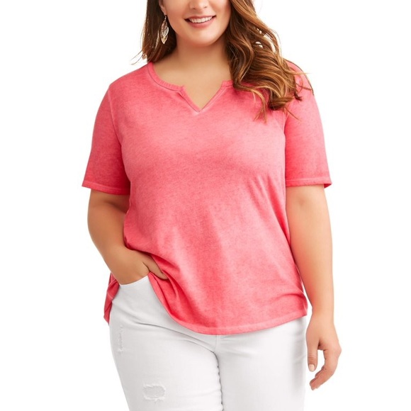 Terra & Sky Tops - Terra & Sky Red Rover Casual Cotton Polyester Women's Plus Split Neck Tee